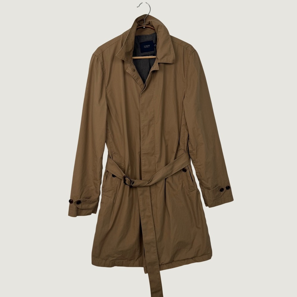 J.Crew Mens Holborn Trench Coat Khaki Tan Belted Cotton Jacket 29480 Small